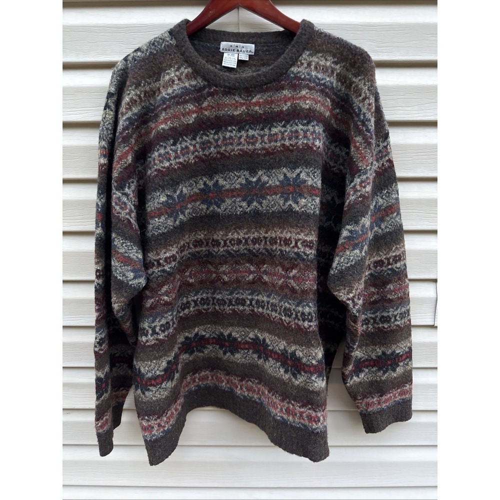 Vintage A K A Eddie Bauer Sweater Mens XXL Multicolor Knit Wool 90s